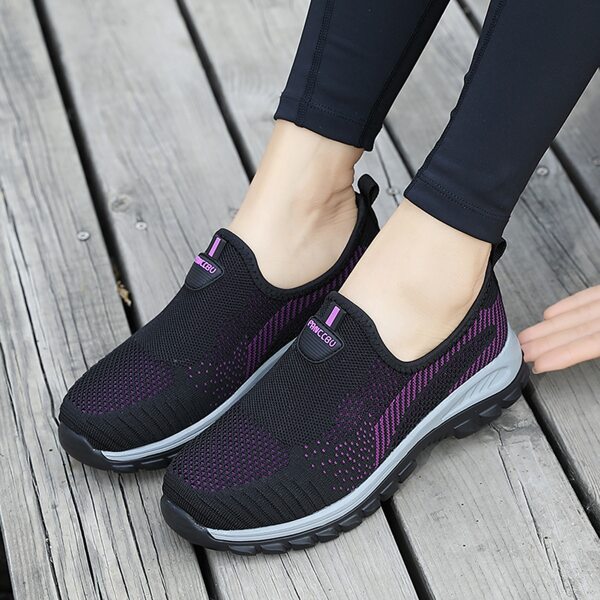 

Letter Patch Knit Detail Slip On Sneakers, Purple