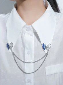 Butterfly Decor Chain Brooch - Multicolor - View 1