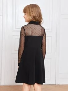 SHEIN Niñas Vestido panel con encaje - Negro - Ver 2