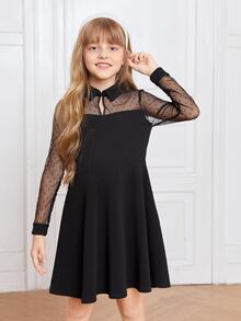 SHEIN Niñas Vestido panel con encaje - Negro - Ver 5
