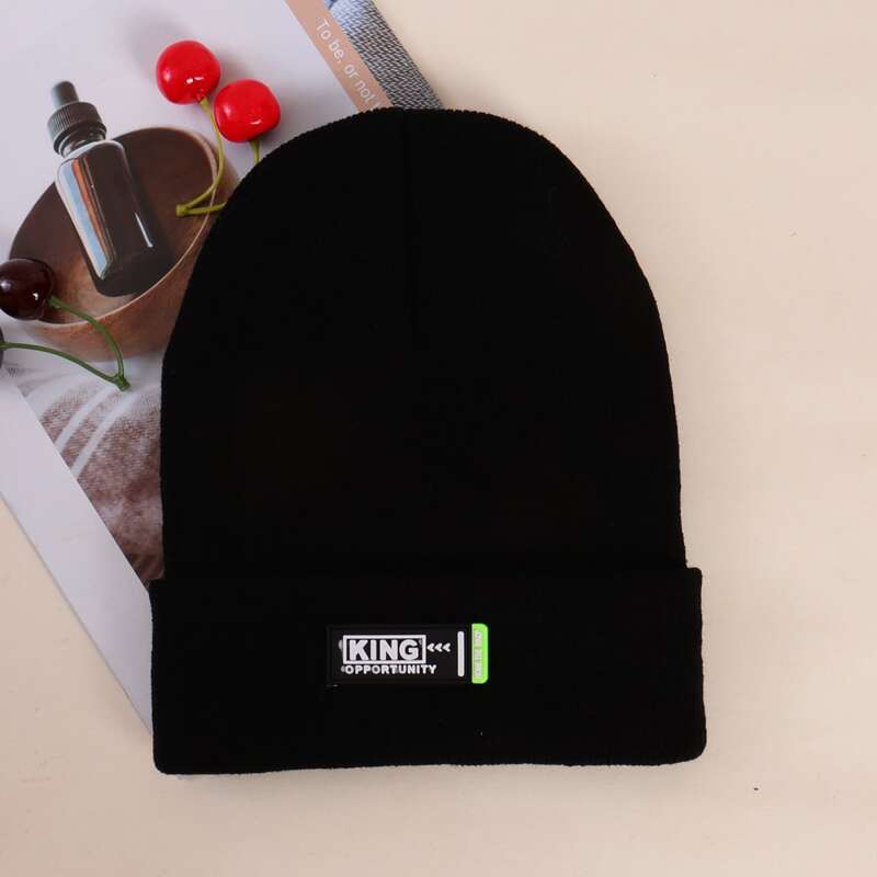 

Letter Graphic Knit Beanie, Black