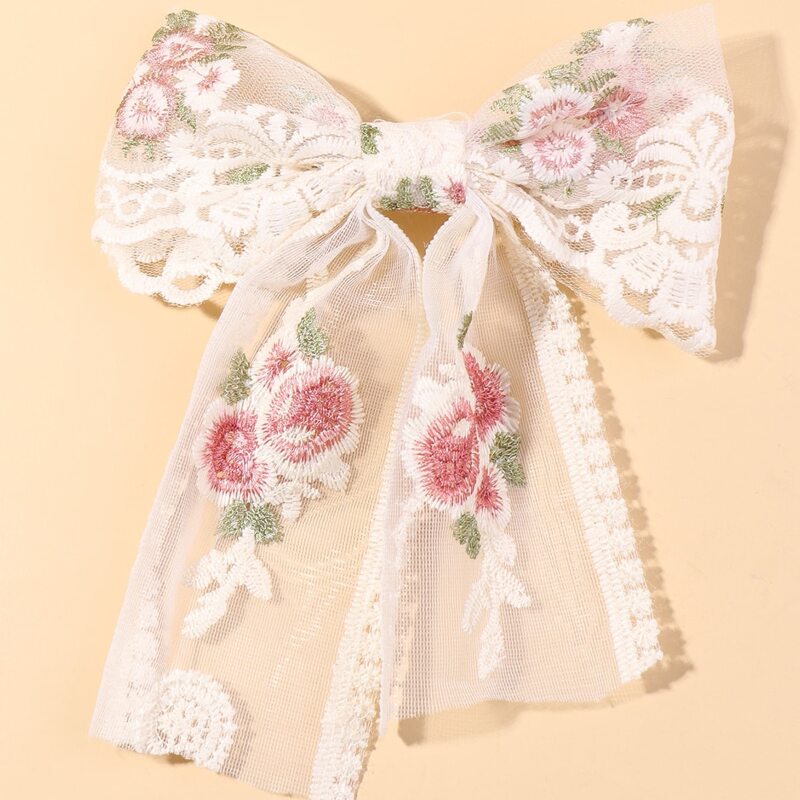 

Floral Embroidery Bow Decor Hair Clip, Multicolor