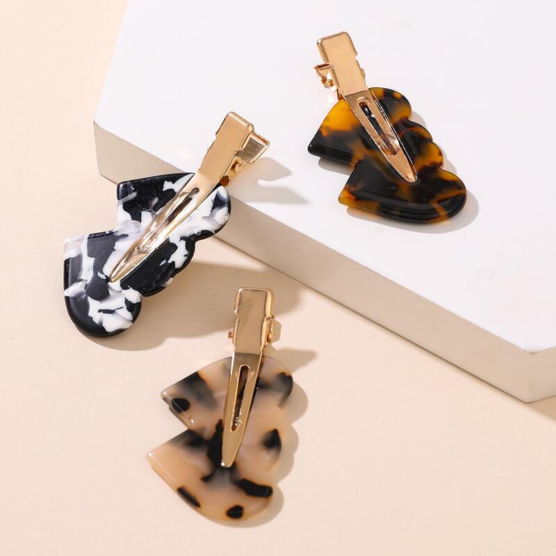 

3pcs Heart Decor Hair Clip, Multicolor