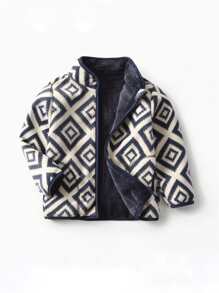 小男童絨毛內襯幾何印花夾克 - 彩色 - 查看 1