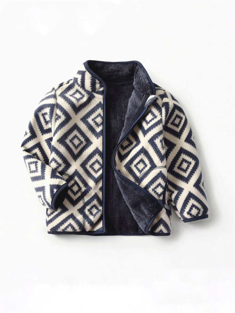 小男童絨毛內襯幾何印花夾克 - 彩色 - 查看 1