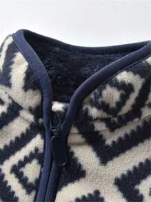 小男童絨毛內襯幾何印花夾克 - 彩色 - 查看 3