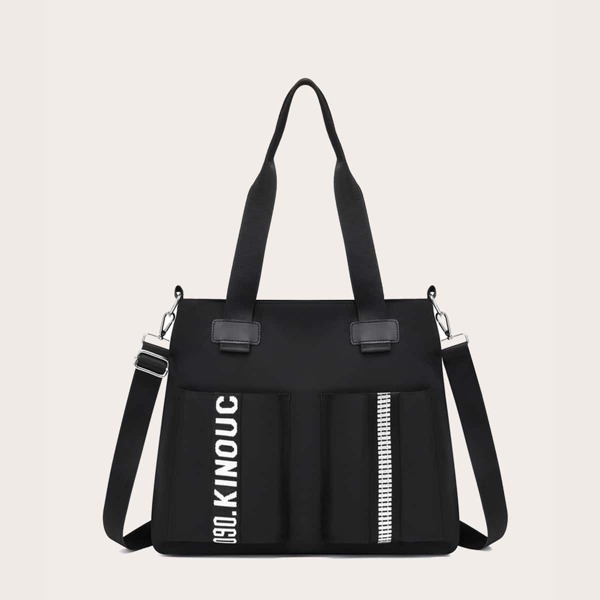 

Letter Graphic Shoulder Tote Bag, Black