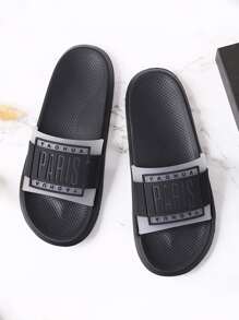 Zapatillas con estampado de letras para hombre Zapatillas de interior para hombre - Negro - Ver 2