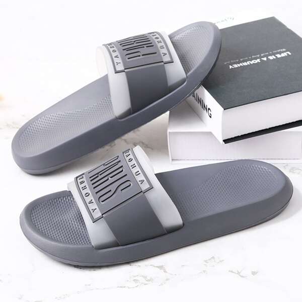 

Men Letter Graphic Slippers, Grey