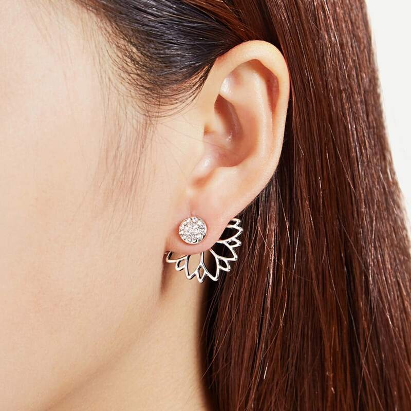 

Rhinestone Decor Earrings, Silver