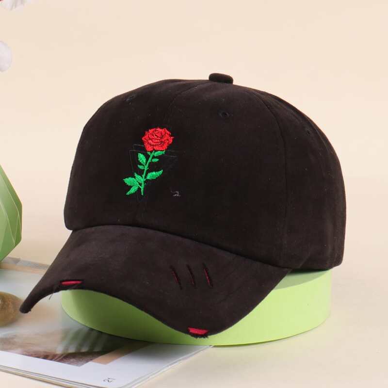 

Floral Embroidery Baseball Cap, Black