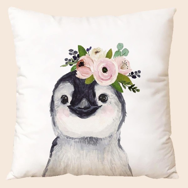 

Cartoon Penguin Print Cushion Cover Without Filler, Multicolor