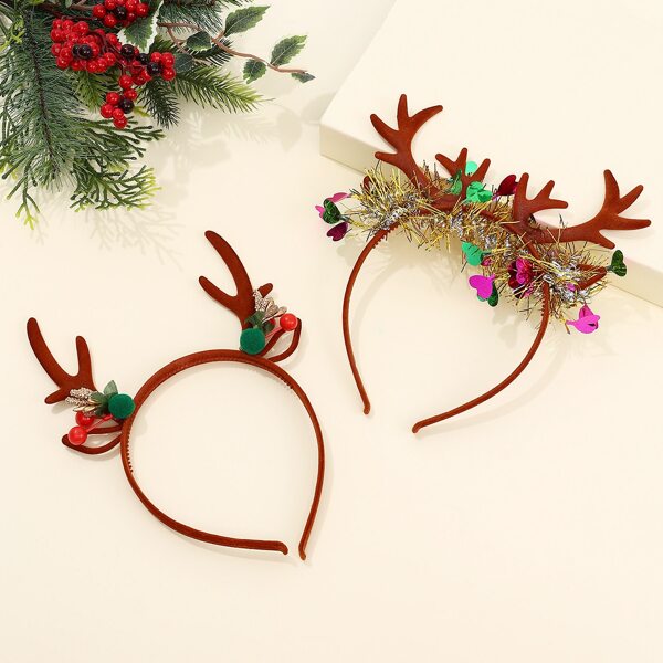 

2pcs Christmas Antlers Decor Headband, Coffee brown