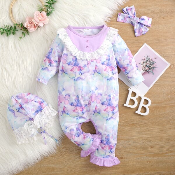 

Baby Contrast Schiffy Butterfly Jumpsuit & Hat & Headband, Multicolor