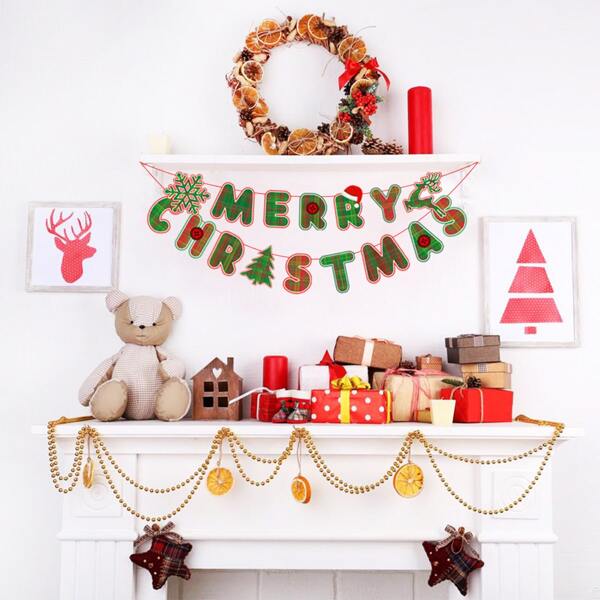 

1pc Christmas Slogan Graphic Pull Flag, Multicolor