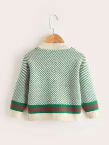 SHEIN Little Girls' Color-blocking Geometric Pattern Cardigan Sweater