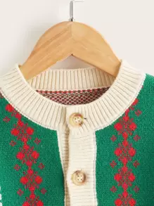 SHEIN Little Girls' Color-blocking Geometric Pattern Cardigan Sweater