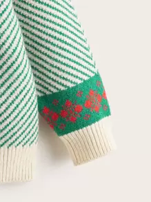 SHEIN Little Girls' Color-blocking Geometric Pattern Cardigan Sweater