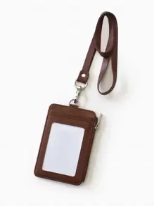 1pc Plain Card Cover & 1pc Lanyard Back To School - Brown - View 1