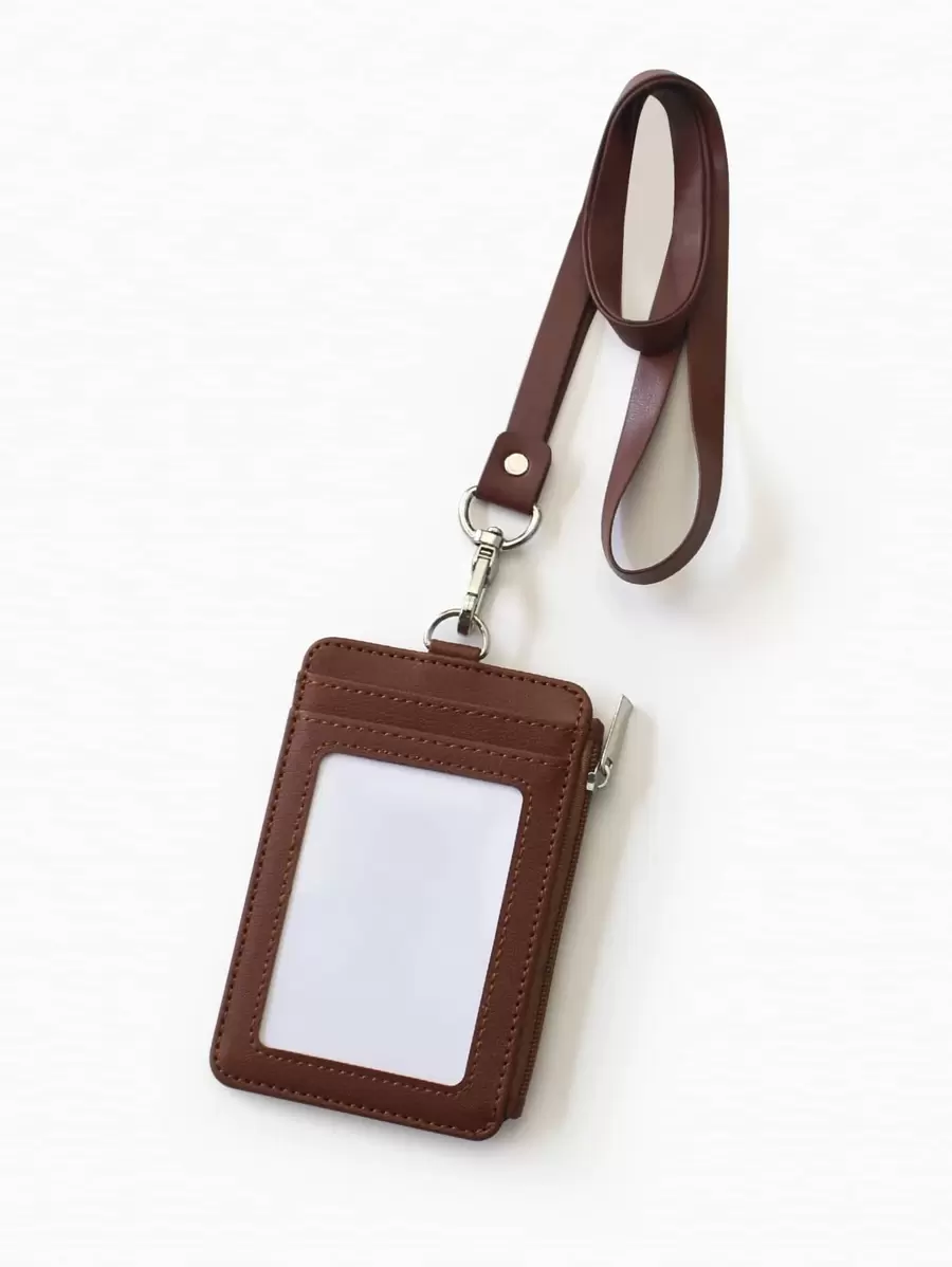 1pc Plain Card Cover & 1pc Lanyard Back To School - Brown - View 1