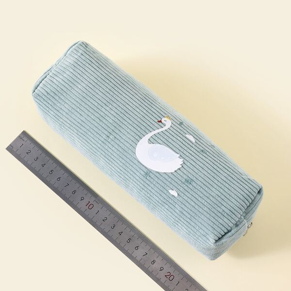 

1pc Swan Print Pencil Bag, Baby blue