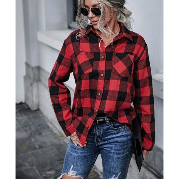

Buffalo Plaid Double Pocket Blouse, Multicolor