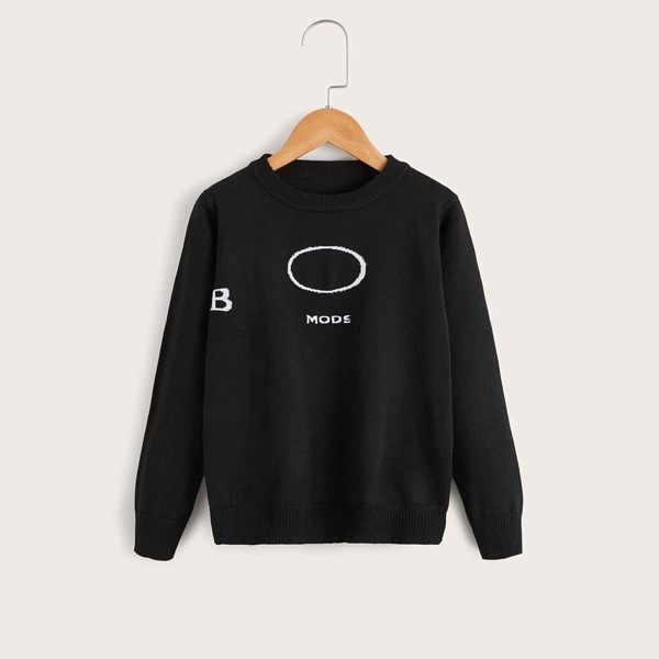 

Boys Letter Pattern Sweater, Black