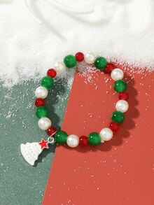 1pc New Carton Reindeer & Christmas Tree & Beaded Bracelet, Great Gift For Men & Women During Christmas Holiday - Multicolor - View 2