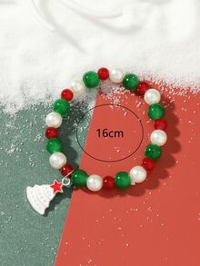 1pc New Carton Reindeer & Christmas Tree & Beaded Bracelet, Great Gift For Men & Women During Christmas Holiday - Multicolor - View 3