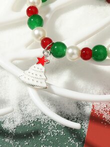 1pc New Carton Reindeer & Christmas Tree & Beaded Bracelet, Great Gift For Men & Women During Christmas Holiday - Multicolor - View 4