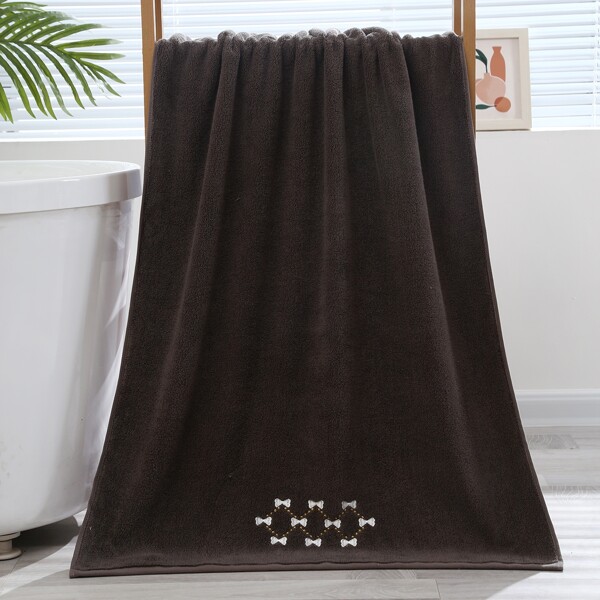 

1pc Embroidery Bow Towel, Coffee brown