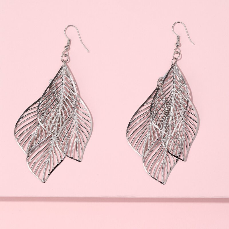 

Leaf Drop Earrings, Silver
