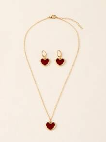 1pair Heart Drop Earrings & 1pc Necklace Valentines