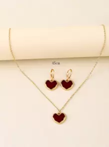 1pair Heart Drop Earrings & 1pc Necklace Valentines
