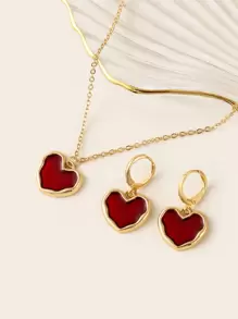1pair Heart Drop Earrings & 1pc Necklace Valentines