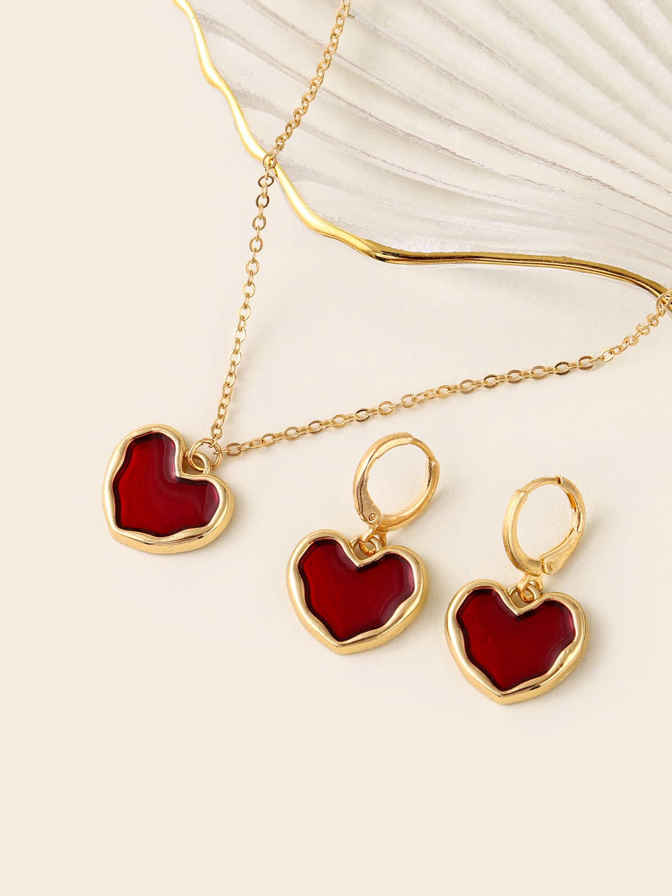 1 pieza de aretes con colgante en forma de corazón y 1 pieza de collar para San Valentín - Multicolor - Añade 3