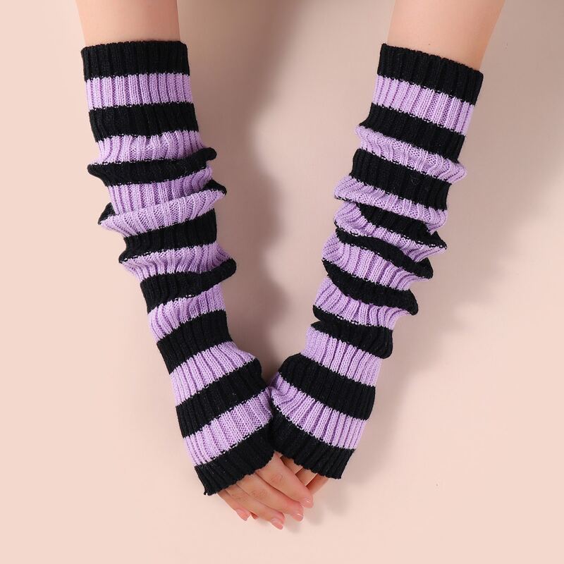 

Striped Print Fingerless Long Gloves, Multicolor