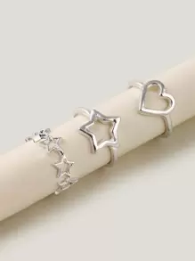 YWGEZHI 3pcs Hollow Out Star Ring - Silver - View 1