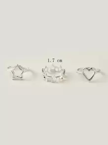 YWGEZHI 3pcs Hollow Out Star Ring - Silver - View 2