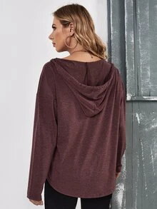 SHEIN Maternity Drop Shoulder Drawstring Sweatshirt - Maroon - View 2
