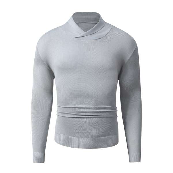 

Men Solid Stand Collar Sweater, Light grey