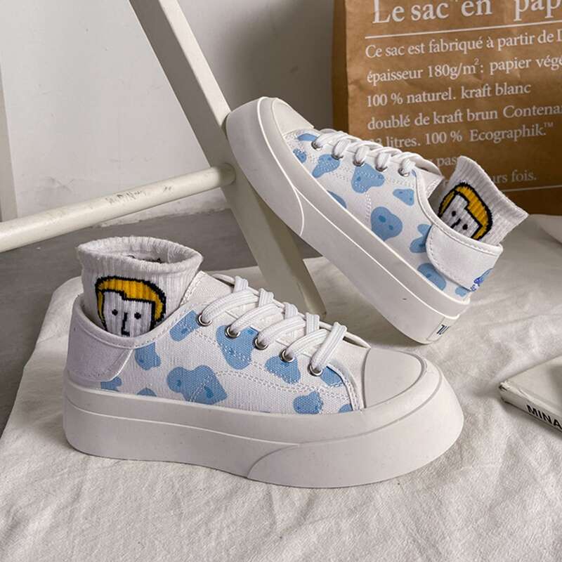 

Cow Print Canvas Shoes, Blue and white