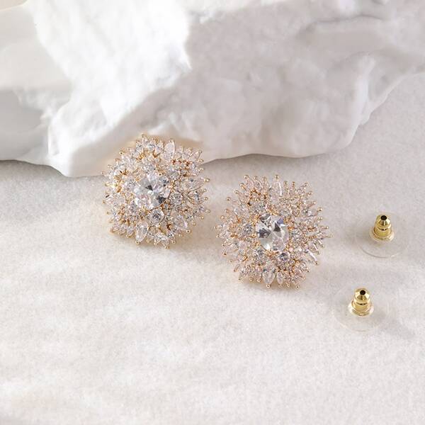 

Zircon Stud Earrings, Gold