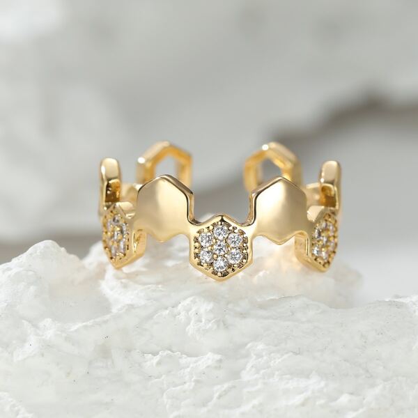 

18K Gold Plated Zircon Decor Cuff Ring