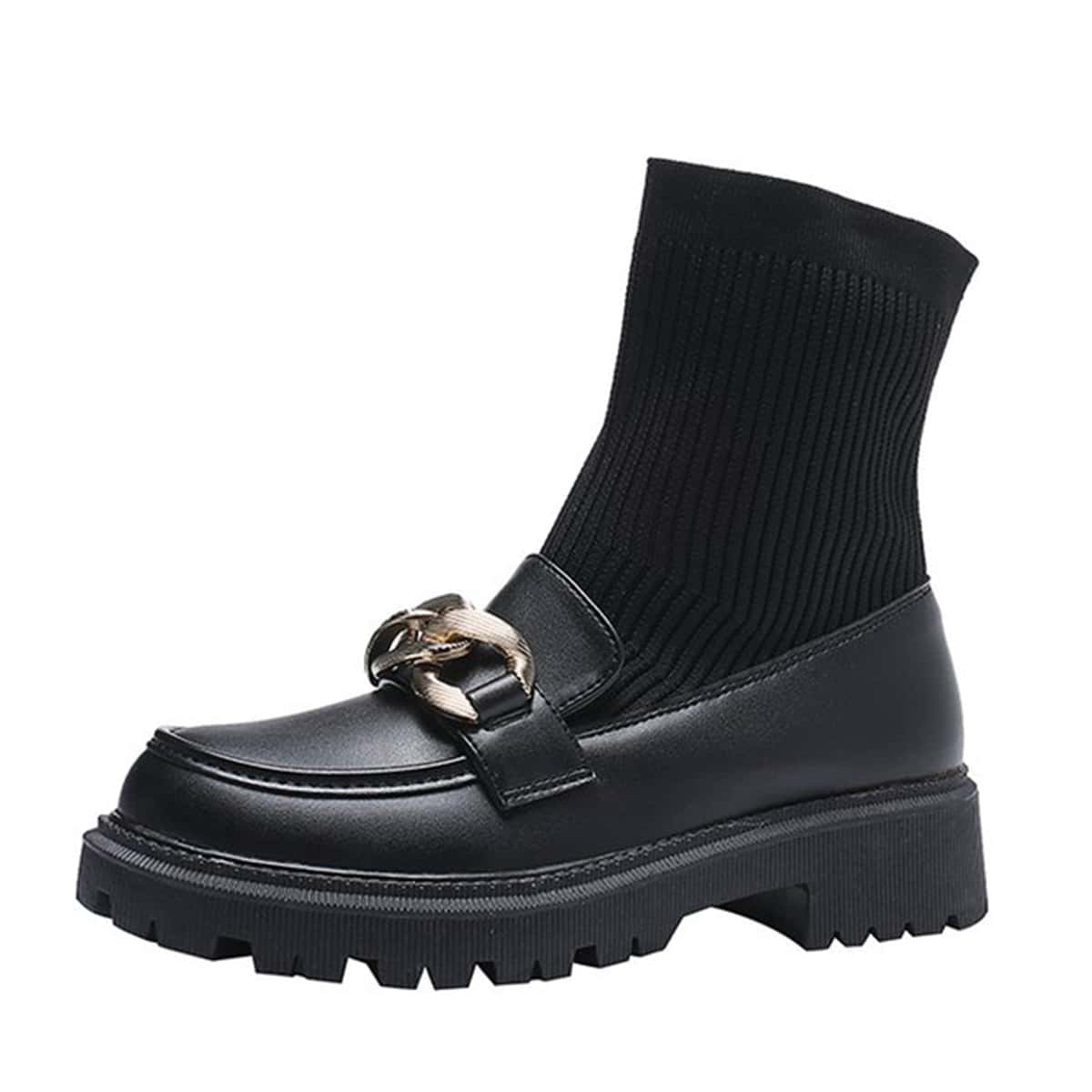 

Chain Decor Sock Boots, Black