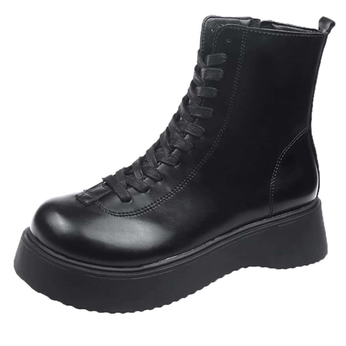 

Side Zip Lace Up Front Boots, Black