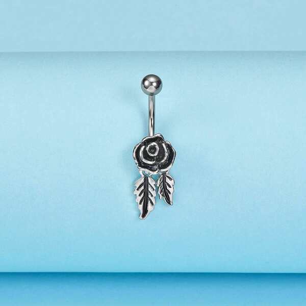 

Flower Decor Navel Belly Ring, Antique silver