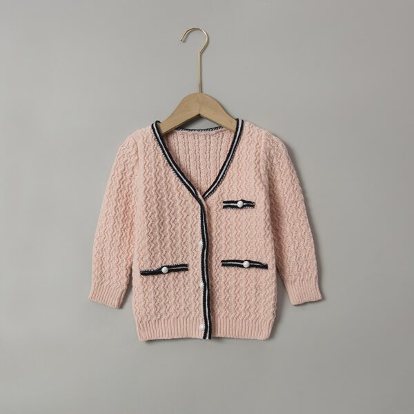 

Toddler Girls Striped Trim Cardigan, Baby pink