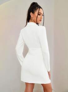 SHEIN Privé Plunge Neck Asymmetrical Hem Dress - White - View 2