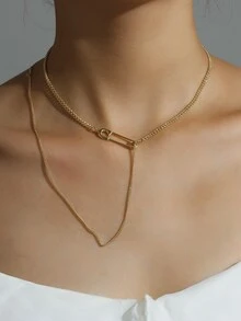 Collar con diseño de pin de seguridad - Amarillo Oro - Ver 1